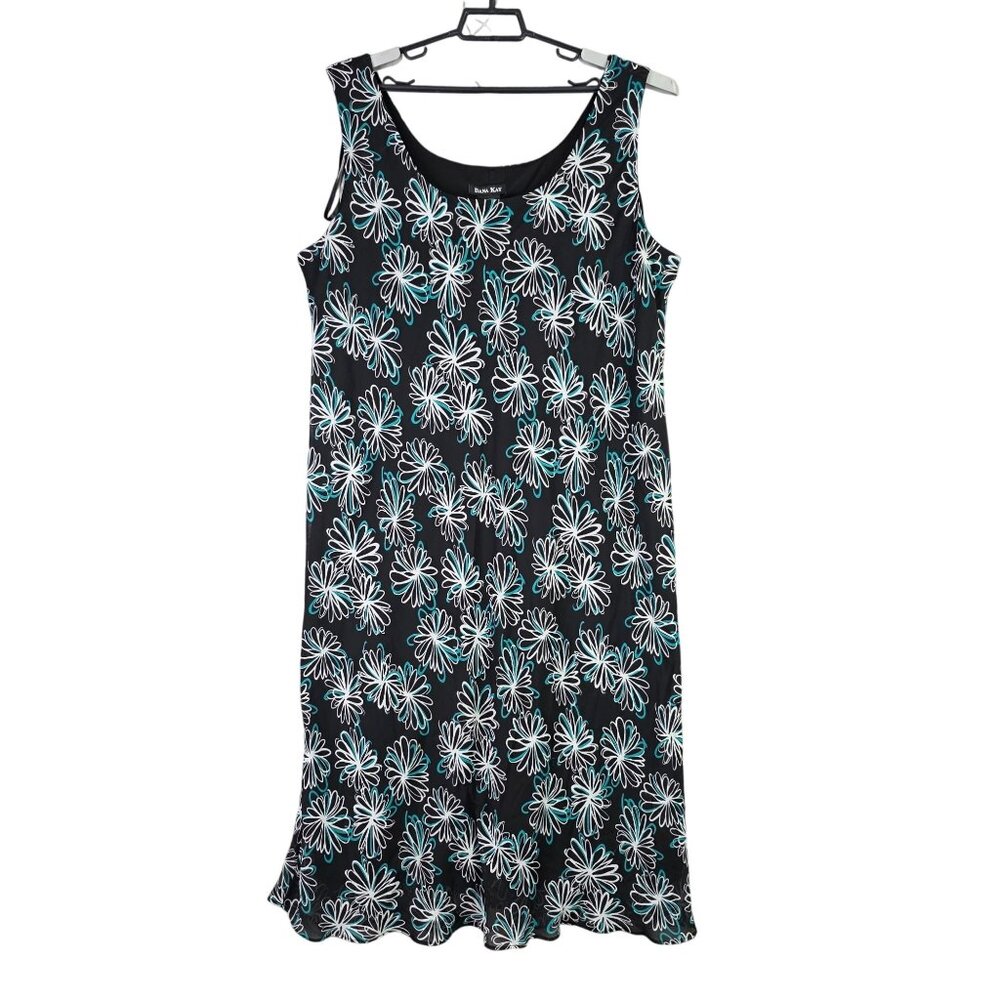 Womens Dana Kay Black & Teal Sleeveless Floral Dress Polyester Lined Size 24W